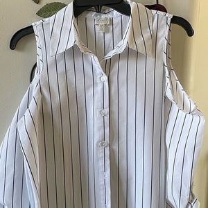 CUPIO BLUE WHITE STRIPE COLD SHOULDER THIN SOFT  CUTWORK BLOUSE TOP~Medium